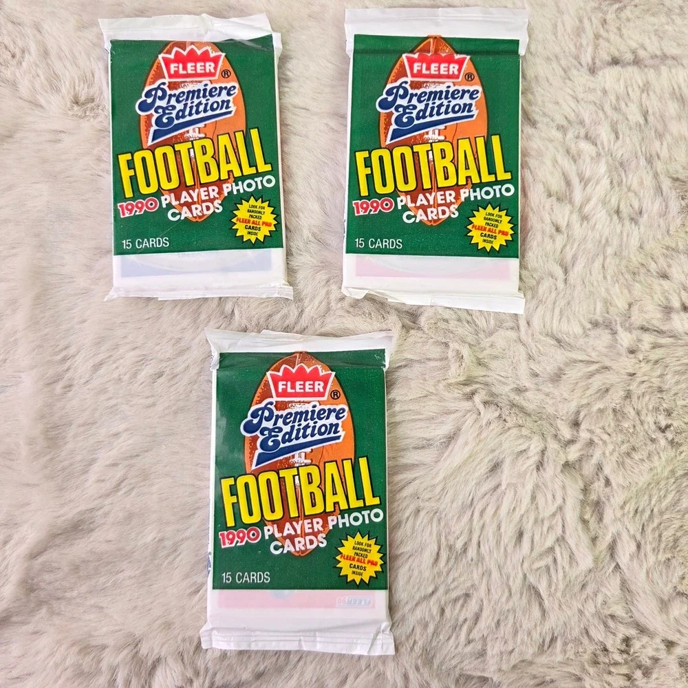 1990 Fleer Premiere Edition Football Cards 3 Sealed Wax Packs 15 Cards Each NFL